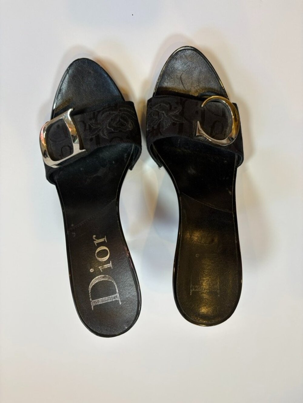 Christian Dior John Galliano Monogram Mules | Black Jacquard | CD | Buckle Sz 38